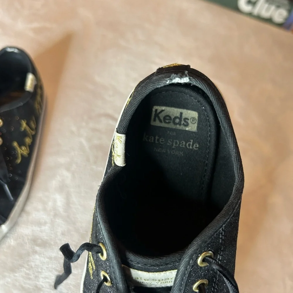 Keds Black Sparkle Sneakers with White Sole and Fabric Upper